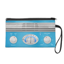 Blue Vintage Radio Wristlet Purse