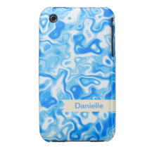 Blue Water texture with beige name tag iPhone 3 Case-Mate Cases