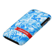Blue Water texture with red name tag iPhone 3 Case