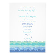 Blue Waves Loopy Heart Beach Wedding Invitation