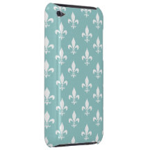 Blue & White Fleur De Lis Pattern iPod Touch Cases
