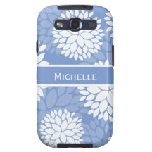 Blue White Flowers Monogram Samsung Galaxy S3 Case
