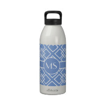 Blue White Monogram Geometric Pattern Drinking Bottle