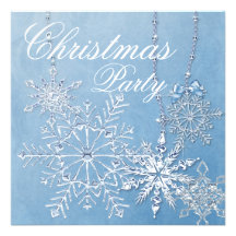 Blue White Snowflakes Christmas Party Personalised Invites