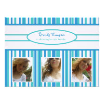 Blue & White Striped: Picture Invitation