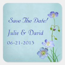 Blue Wildflower Wedding Save The Date Square Sticker