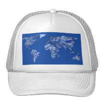 Blue world map mesh hat