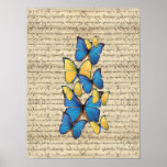 Blue & yellow butterrflies print