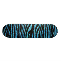 Blue zebra print (faux glitter bling) custom skateboard