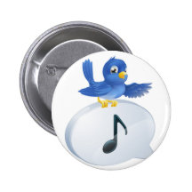 Bluebird musical note speech bubble pinback button