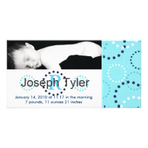 blues dots circles pattern baby announcement photo card template