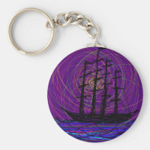 boat on a dark sea key chains