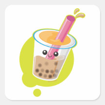 Boba Milk Tea Square Sticker