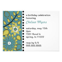BOHO Floral Teal Sage Invitaiton Announcements