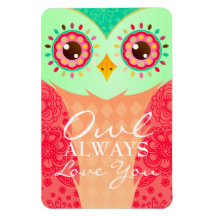 Boho Red & Green "Owl Always Love You" Rectangle Magnet