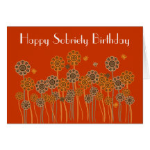 Bold Orange Retro Flowers Sobriety Birthday Card