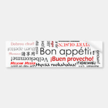 Bon appetit in many different languages typography bumper stickers