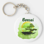 Bonsai Vintage Graphic , Green Version with text Keychains
