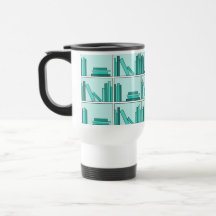Books on Shelf. Design in Teal and Aqua. Mug