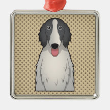 Borzoi Cartoon Portrait Christmas Tree Ornaments