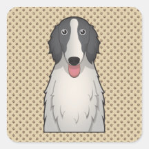 Borzoi Cartoon Portrait Square Sticker