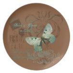 Botanical Butterfly Vintage Personalised Names Dinner Plates