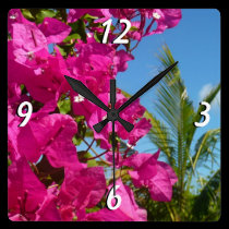 Bougainvillea and Palm Tree Wall Clock wall clocks