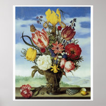 Bouquet of Flowers on a Ledge Print