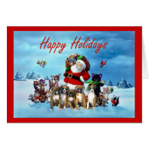 Boxer Puppies Christmas Santa  Greeting Card