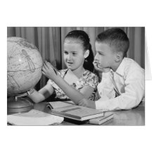 Boy and Girl Viewing Globe Greeting Card