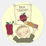 Boy Best Teacher Tshirts and Gifts Round Stickers