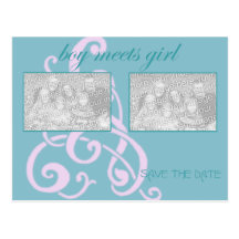 Boy Meets Girl ~ Teal/Pink Post Card
