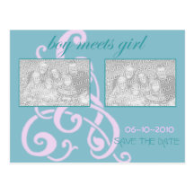 Boy Meets Girl ~ Teal/Pink Post Card