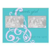 Boy Meets Girl ~ Teal/Pink Post Cards