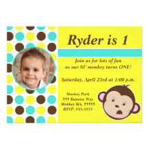 Boy Polka Dot Monkey Invite