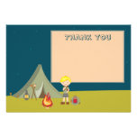 Boy's camping birthday party thank you flat cards