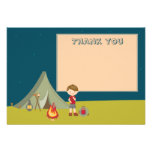 Boy's camping birthday party thank you flat cards