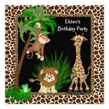 Boys Jungle Safari Birthday Party Invitations