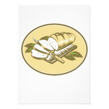 Bread Loaf With Knife and Board Woodcut Custom Announcements