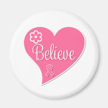 Breast Cancer Believe Pink Heart Refrigerator Magnets