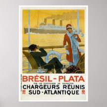 Bresil Brazil - Plata Vintage Ship Advertisement Poster