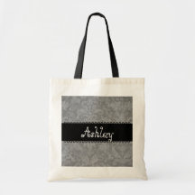 Bridal Shower Silver Grey Elegant Damask Tote Bags