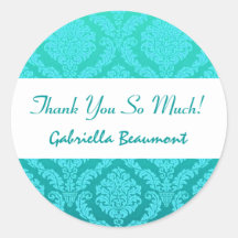 Bridal Shower Thank You Aqua and Teal Damask V33 Stickers