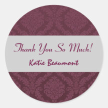 Bridal Shower Thank You Burgundy Damask V53 Round Sticker