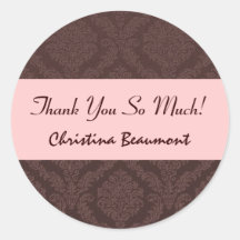 Bridal Shower Thank You Chocolate Pink Damask V44 Stickers