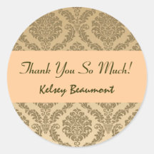 Bridal Shower Thank You Gold and Bronze Damask V64 Stickers