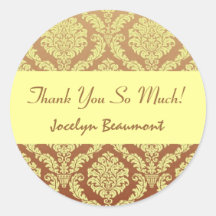 Bridal Shower Thank You Gold and Yellow Damask V50 Round Stickers