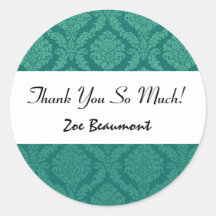 Bridal Shower Thank You Green  Damask V21 Round Stickers