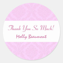 Bridal Shower Thank You Ice Pink Damask V49 Round Stickers