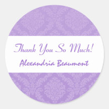 Bridal Shower Thank You Lavender Purple Damask V59 Round Stickers